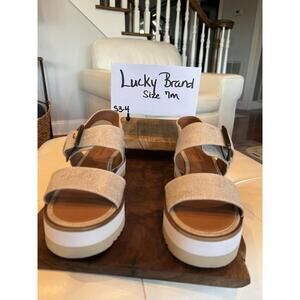 Lucky Brand Platform Sandals Women 7M Beige Linen Flatform